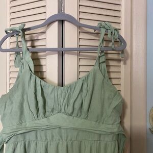 Green Sleeveless Dress with Tie Straps